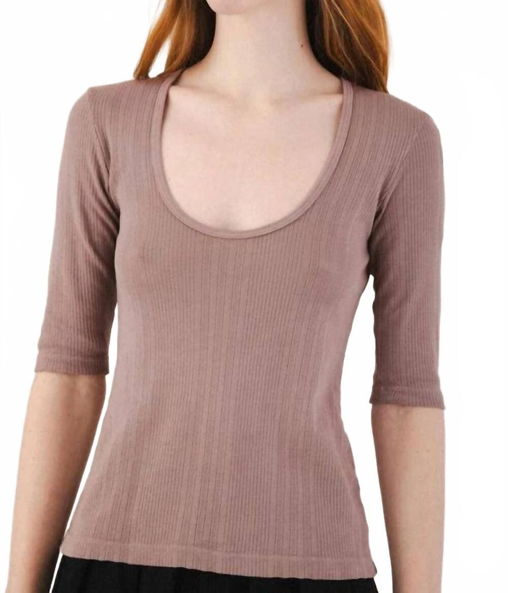 NEW PRAIRIE UNDERGROUND pointelle scoop top in mauve mist
